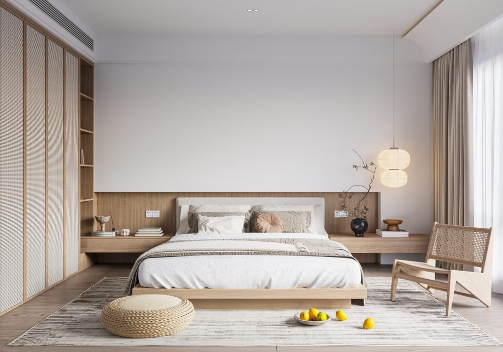 Wabi Sabi Interior Bedroom Wallpaper Mockup